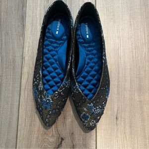 Birdies Goldfinch Ballet Flats Gold Onyx Gilded Silk Pointed Slip On Size 7.5